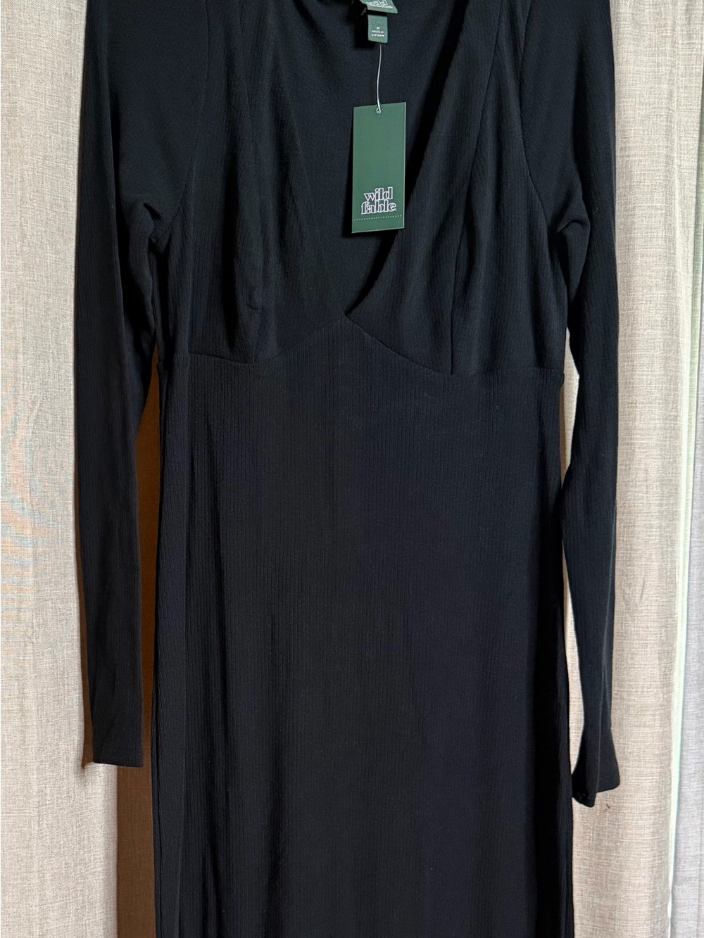 Wild Fable Black Ribbed Maxi Dress – Long Sleeve Plunge Neck – NWT